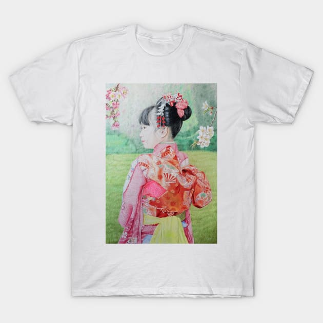 Girl in Kimono T-Shirt by Sandra Warmerdam